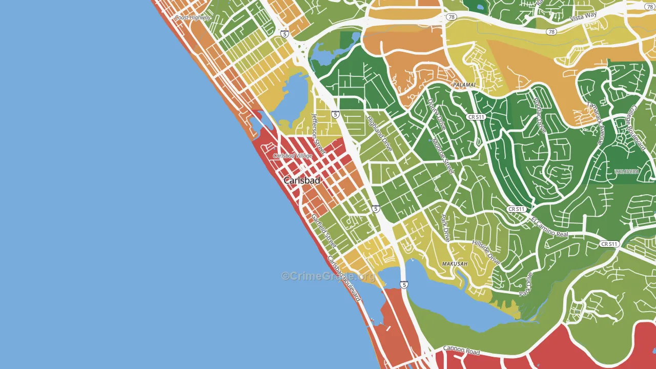 Downtown Carlsbad, Carlsbad, CA Map of Assault Rates