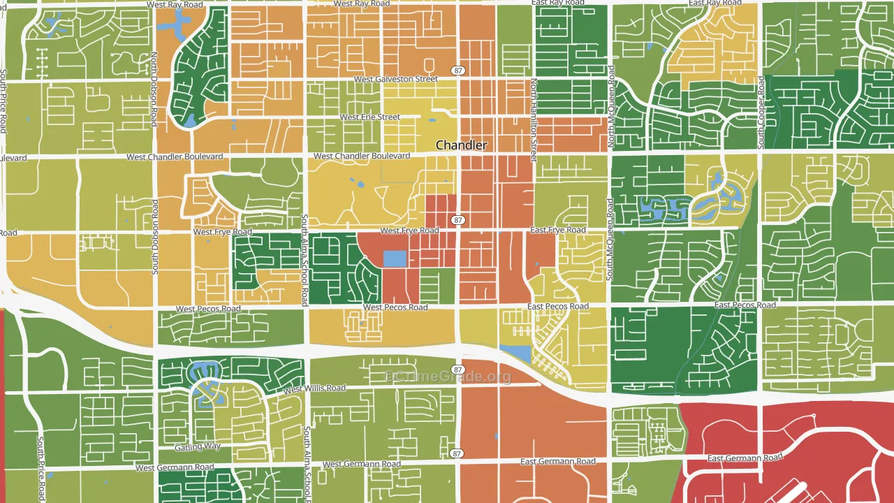 Downtown Chandler, Chandler, AZ Map of Assault Rates