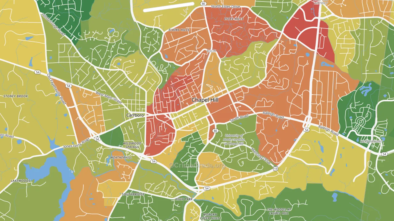Downtown Chapel Hill, Chapel Hill, NC Map of Assault Rates