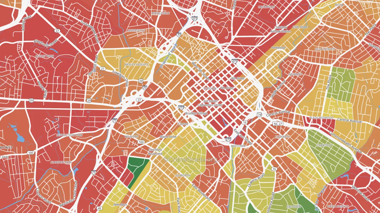 Downtown Charlotte, Charlotte, NC Map of Assault Rates