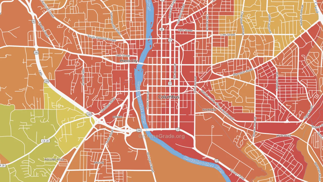 Downtown Columbus, Columbus, GA Map of Assault Rates