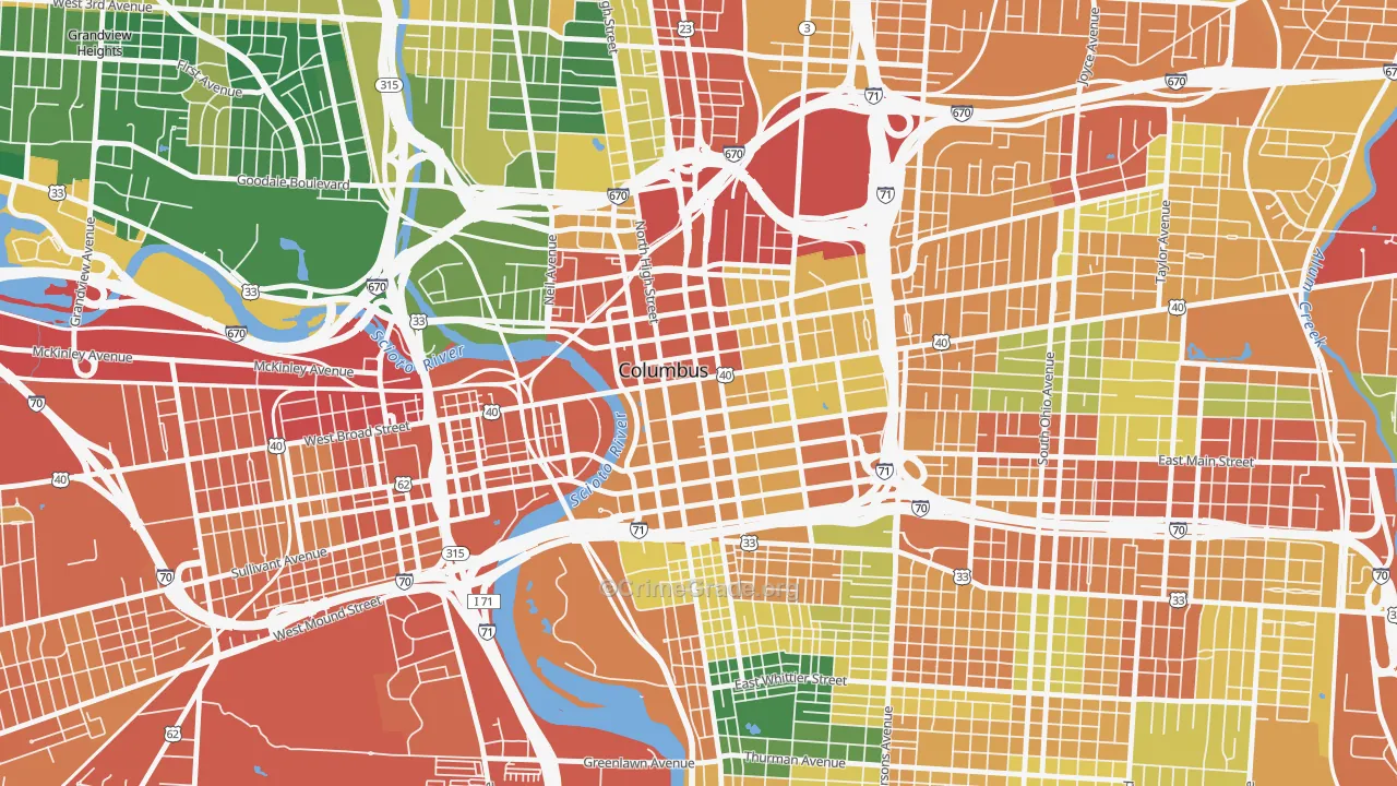 Downtown Columbus, Columbus, OH Map of Assault Rates