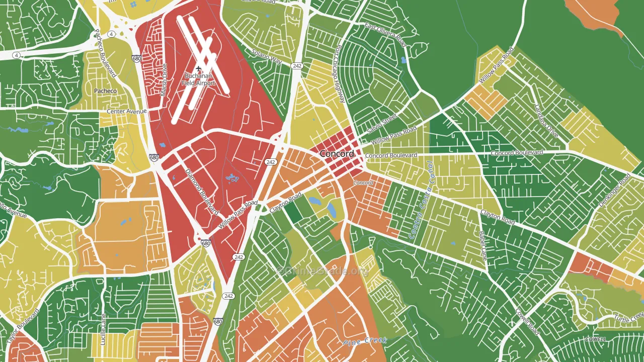Downtown Concord, Concord, CA Map of Assault Rates