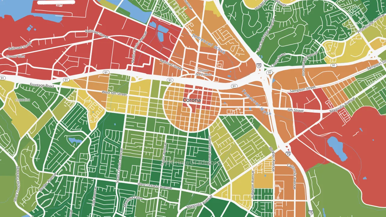 Downtown Corona, Corona, CA Map of Assault Rates