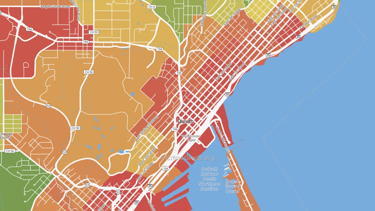 Downtown Duluth, Duluth, MN Map of Assault Rates