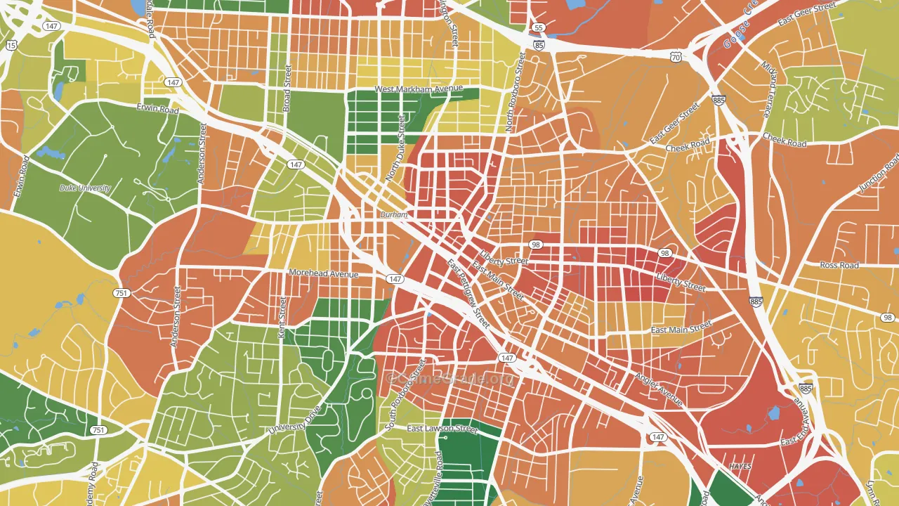 Downtown Durham, Durham, NC Map of Assault Rates