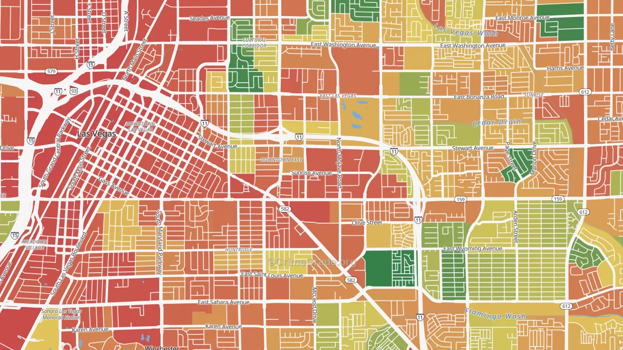 Downtown East, Las Vegas, NV Map of Assault Rates