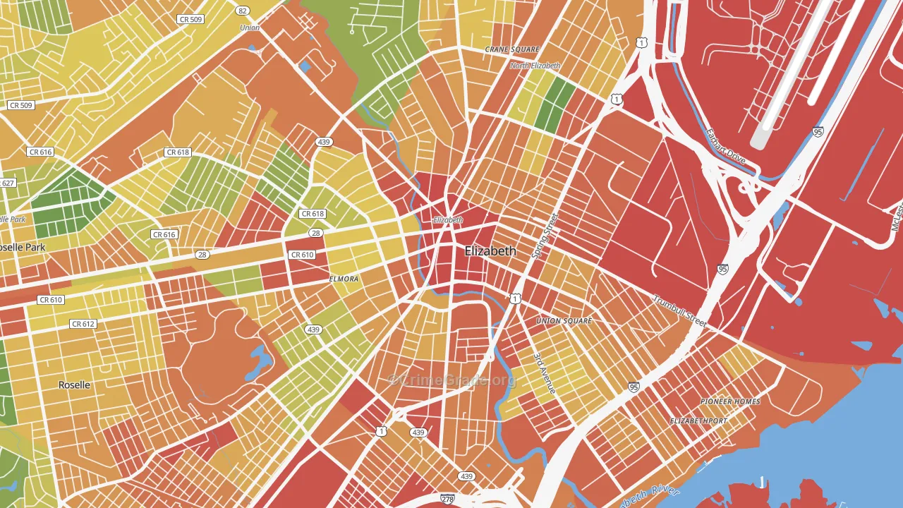 Downtown Elizabeth, Elizabeth, NJ Map of Assault Rates