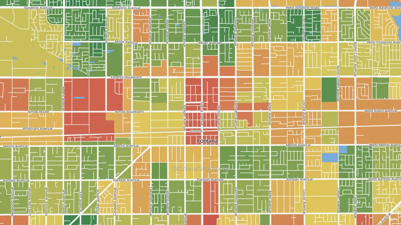 Downtown Fontana, Fontana, CA Map of Assault Rates