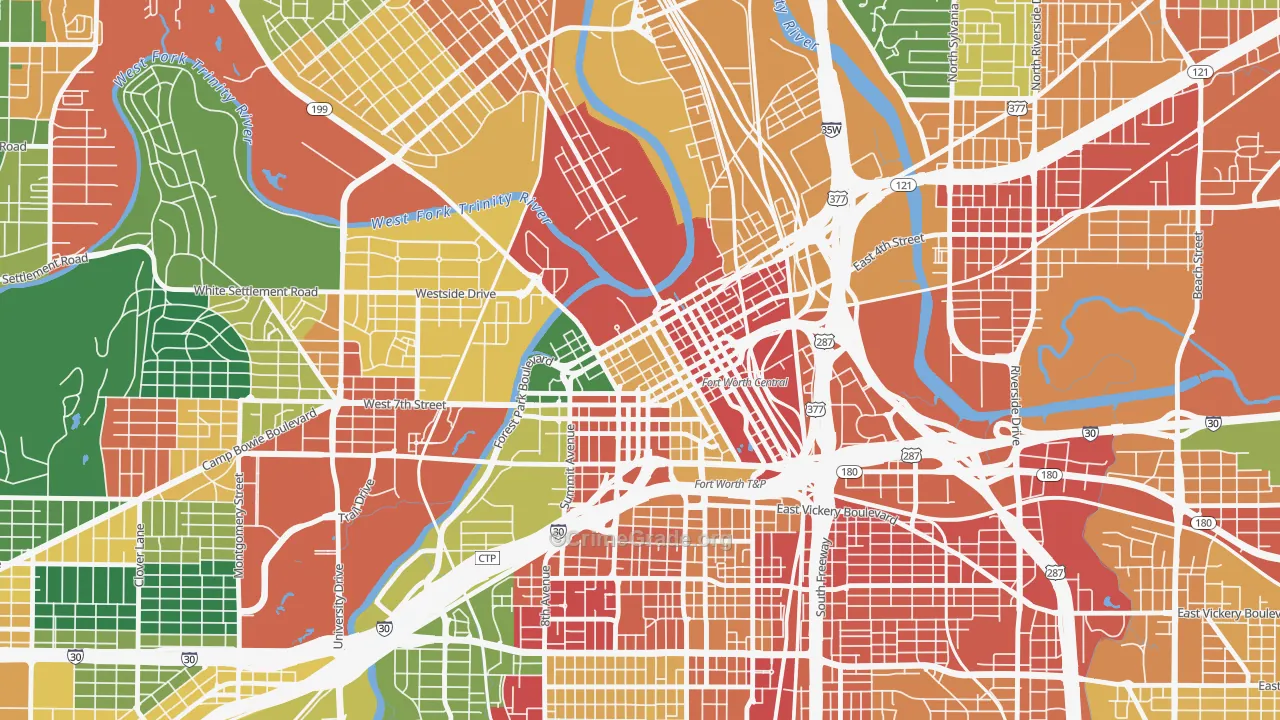 Downtown Fort Worth, Fort Worth, TX Map of Assault Rates