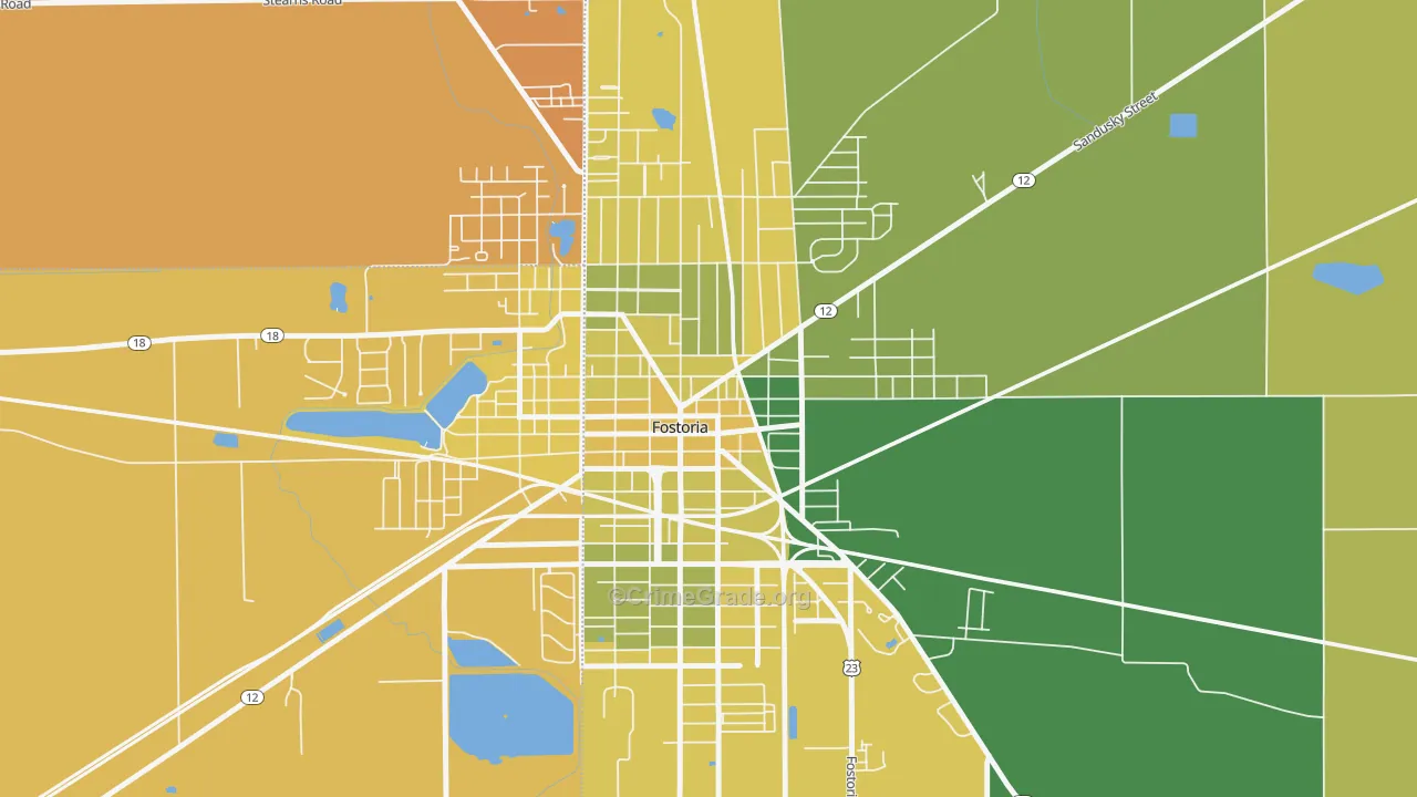 Downtown Fostoria, Fostoria, OH Map of Assault Rates