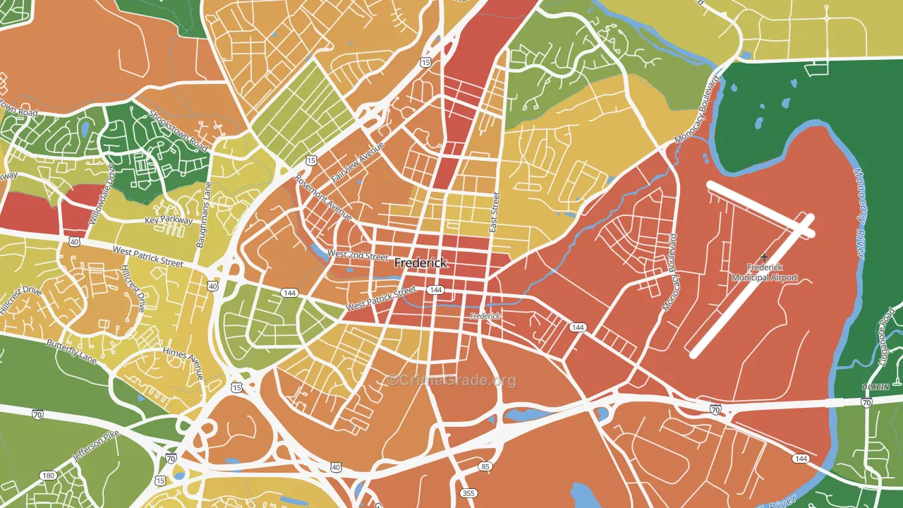 Downtown Frederick, Frederick, MD Map of Assault Rates