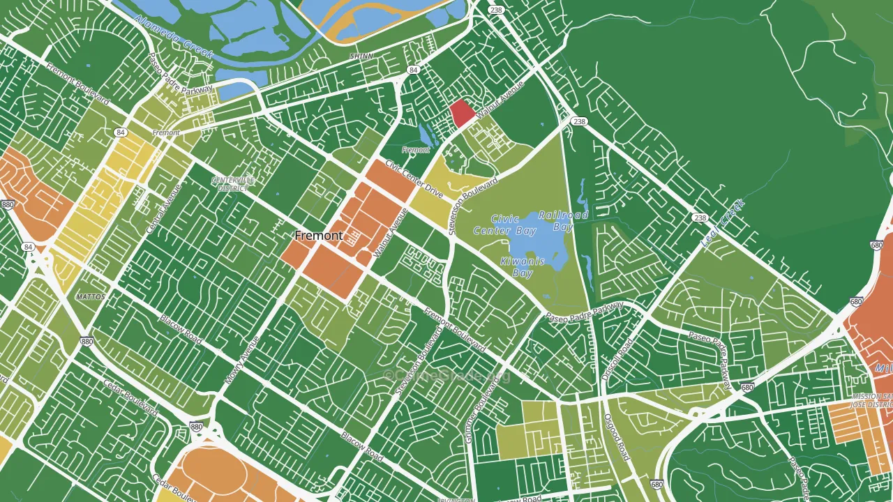 Downtown Fremont, Fremont, CA Map of Assault Rates