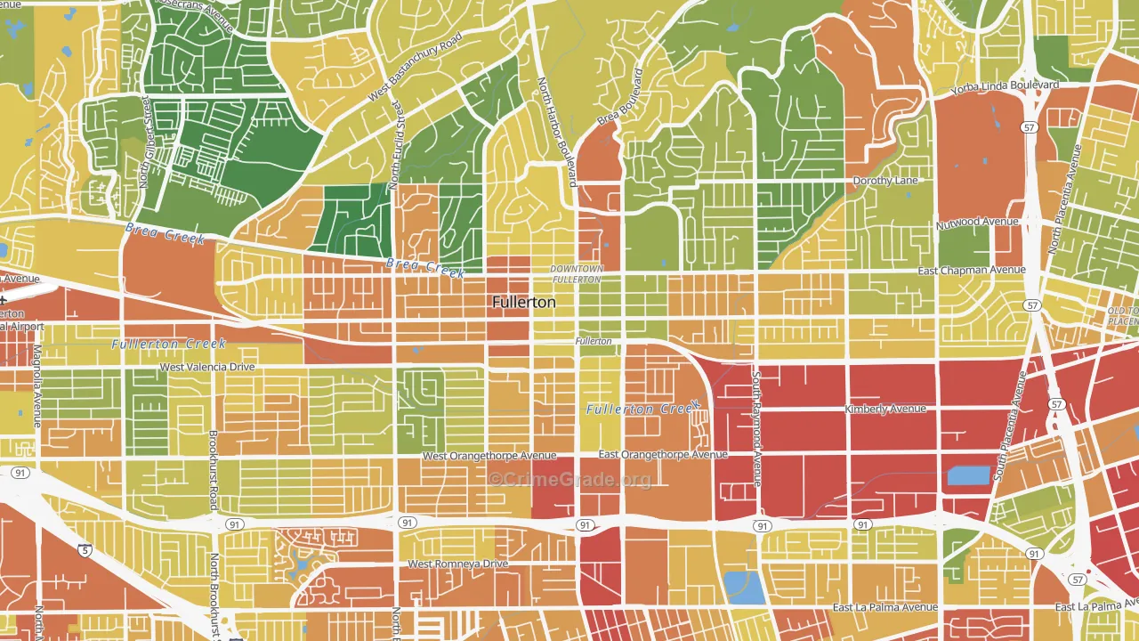 Downtown Fullerton, Fullerton, CA Map of Assault Rates