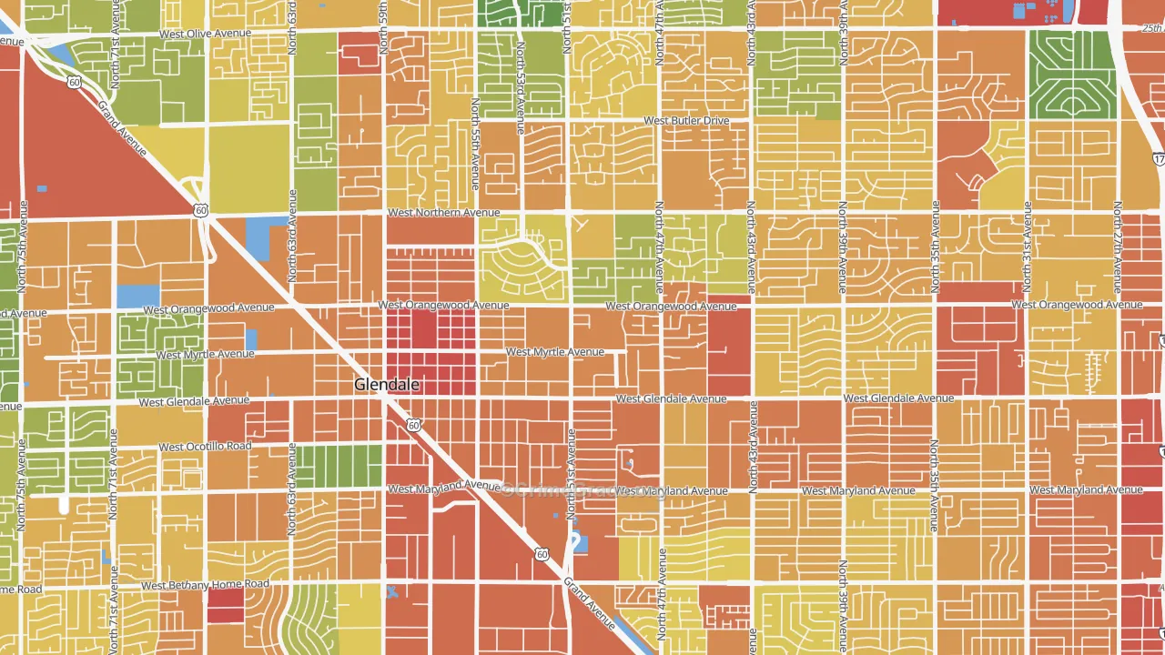 Downtown Glendale, Glendale, AZ Map of Assault Rates