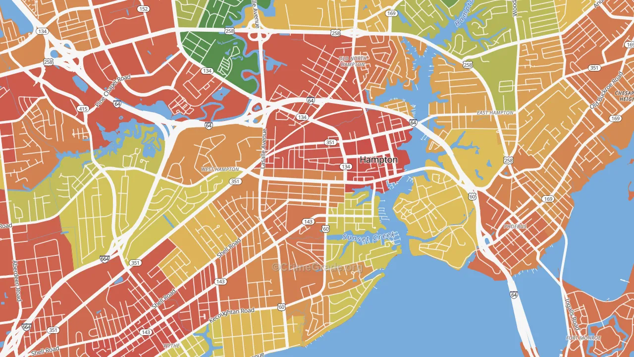 Downtown Hampton, Hampton, VA Map of Assault Rates