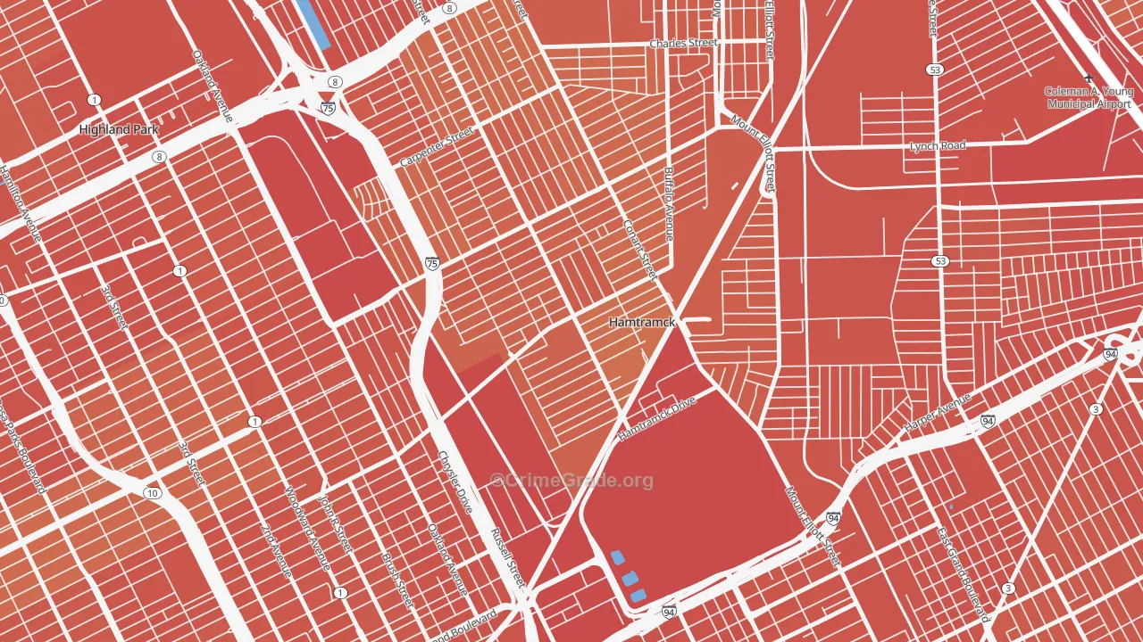 Downtown Hamtramck, Hamtramck, MI Map of Assault Rates