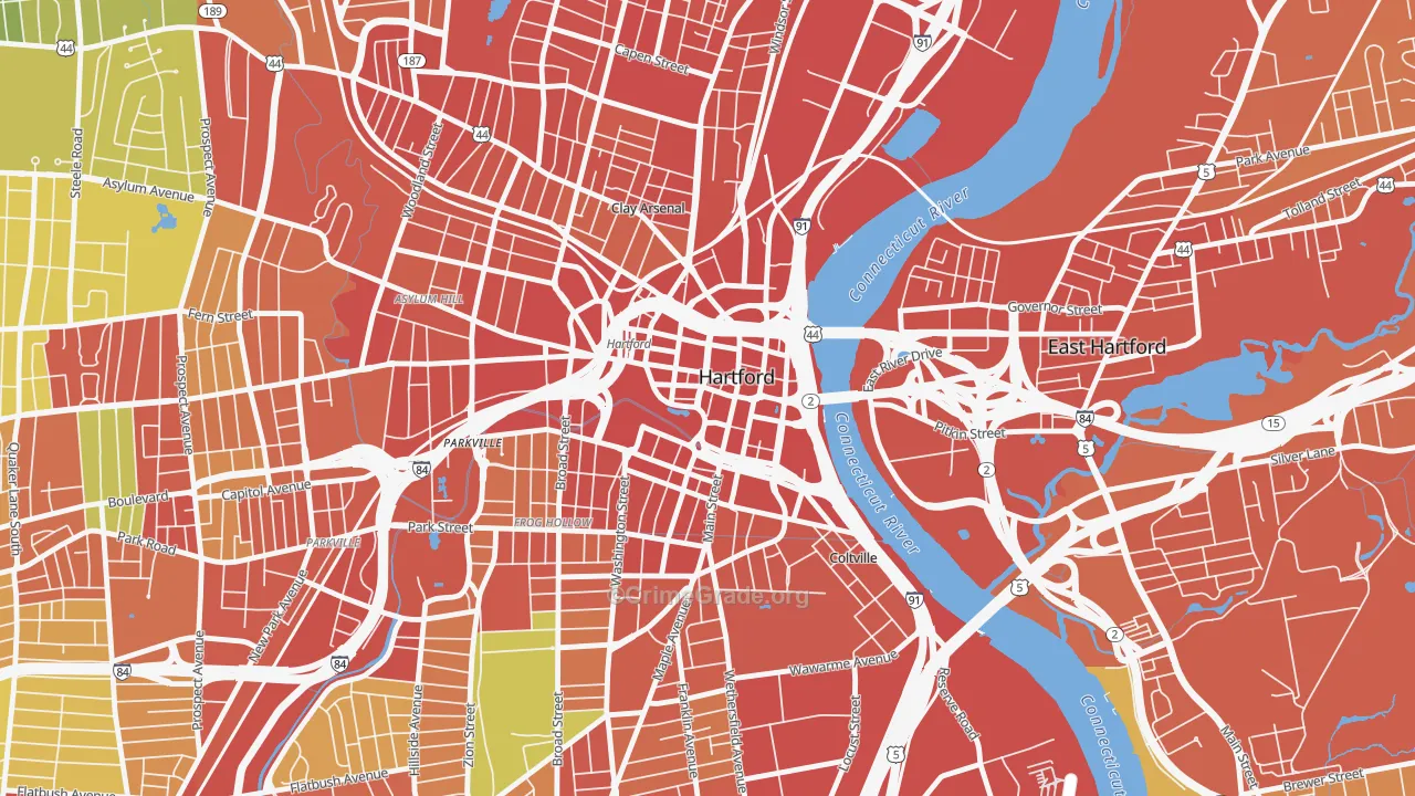 Downtown Hartford, Hartford, CT Map of Assault Rates