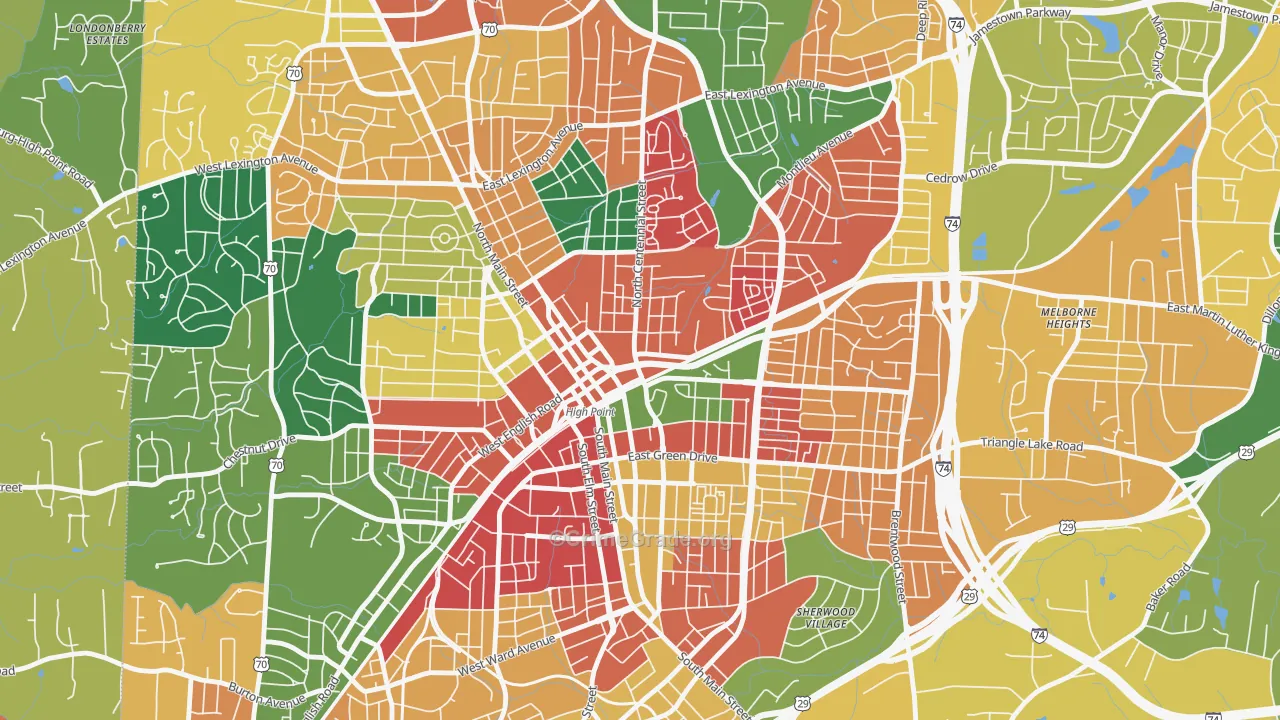 Downtown High Point, High Point, NC Map of Assault Rates