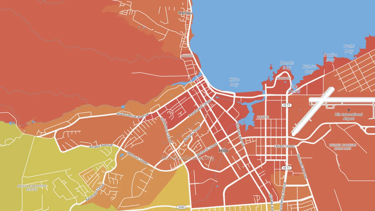 Downtown Hilo, Hilo, HI Map of Assault Rates