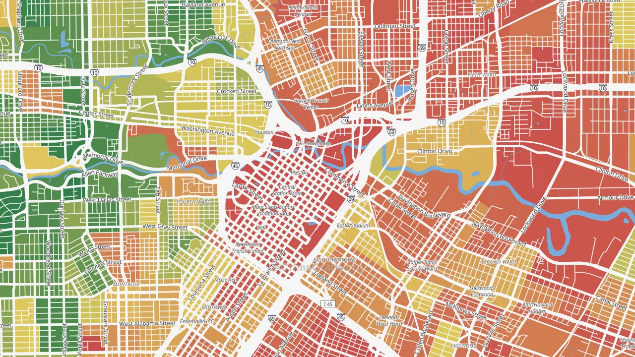 Downtown Houston, Houston, TX Map of Assault Rates