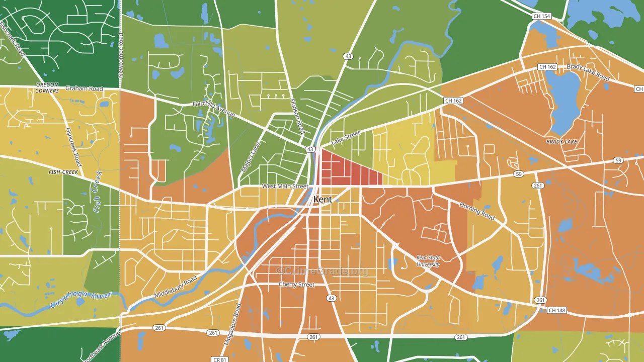 Downtown Kent, Kent, OH Map of Assault Rates