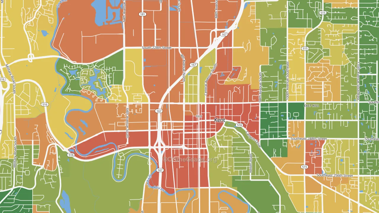 Downtown, Kent, WA Map of Assault Rates