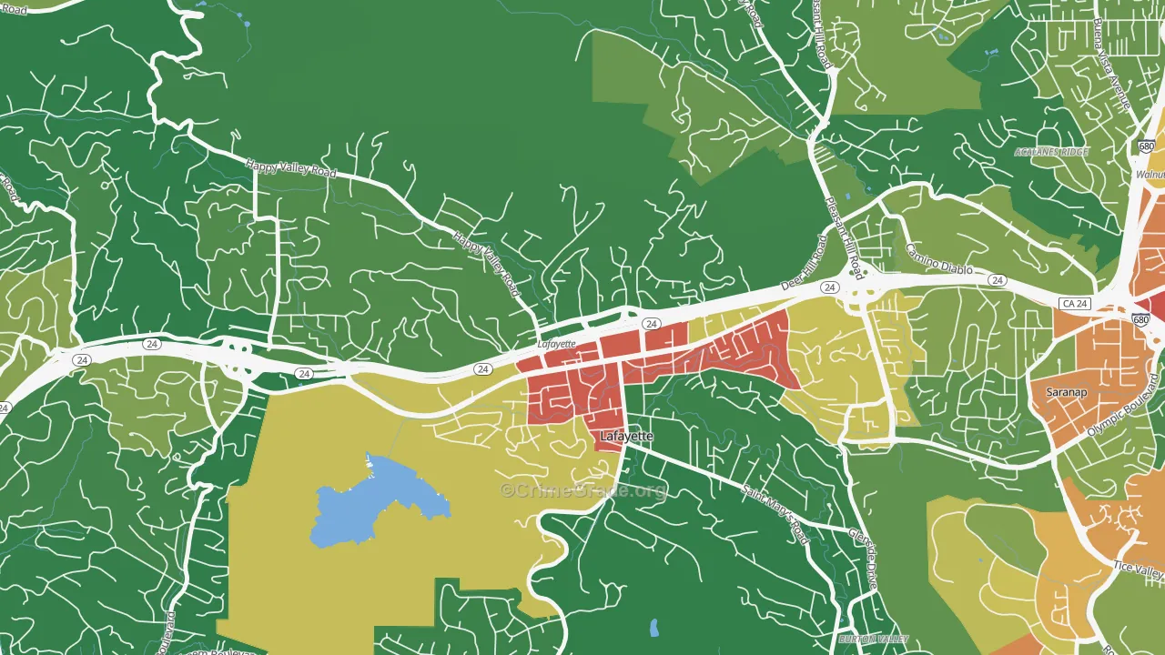 Downtown Lafayette, Lafayette, CA Map of Assault Rates