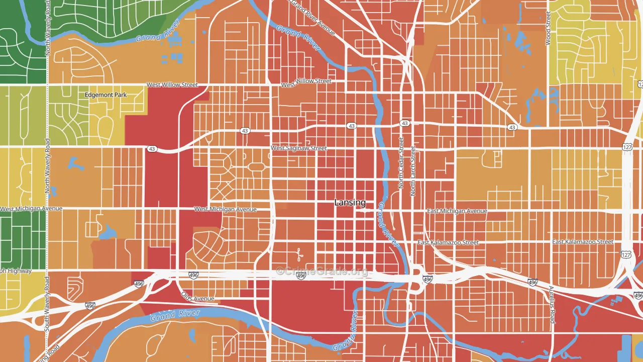 Downtown Lansing, Lansing, MI Map of Assault Rates
