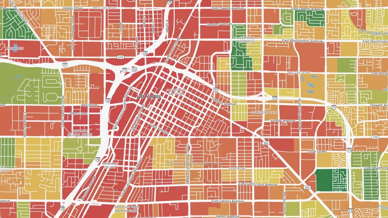 Downtown, Las Vegas, NV Map of Assault Rates