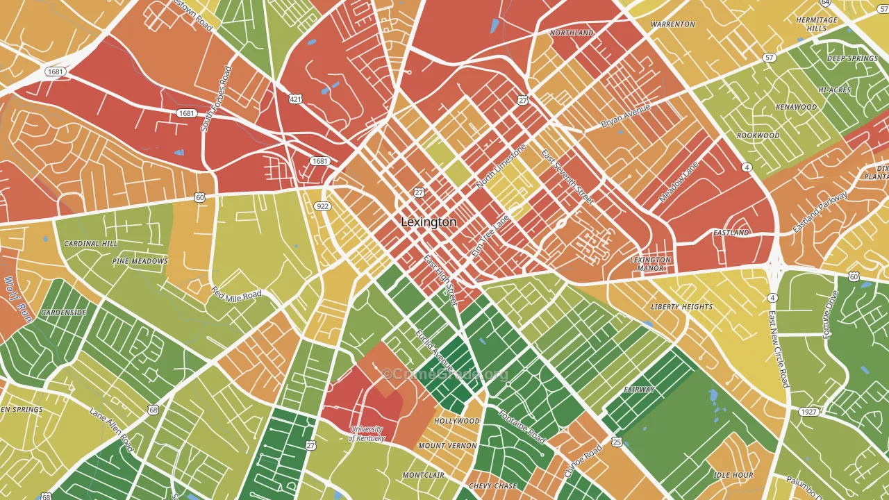 Downtown Lexington, Lexington, KY Map of Assault Rates