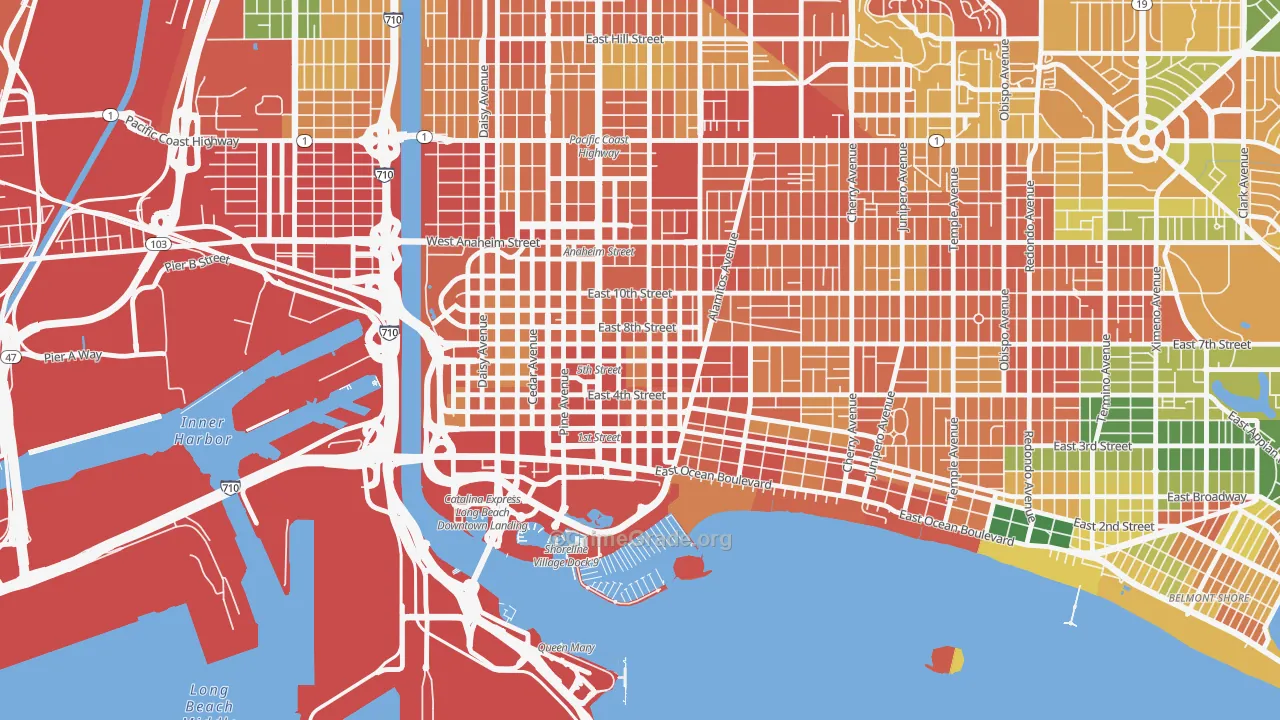 Downtown Long Beach, Long Beach, CA Map of Assault Rates