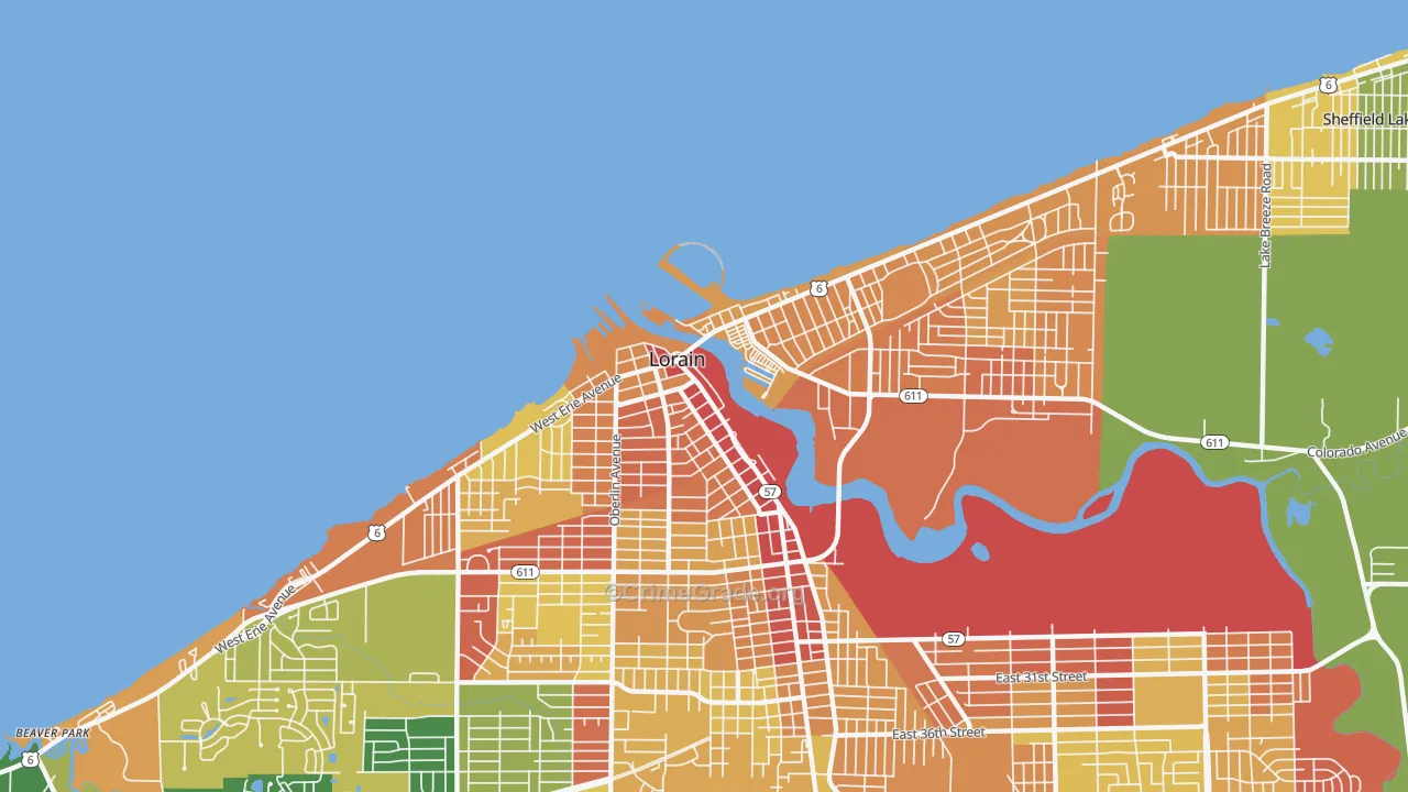 Downtown Lorain, Lorain, OH Map of Assault Rates