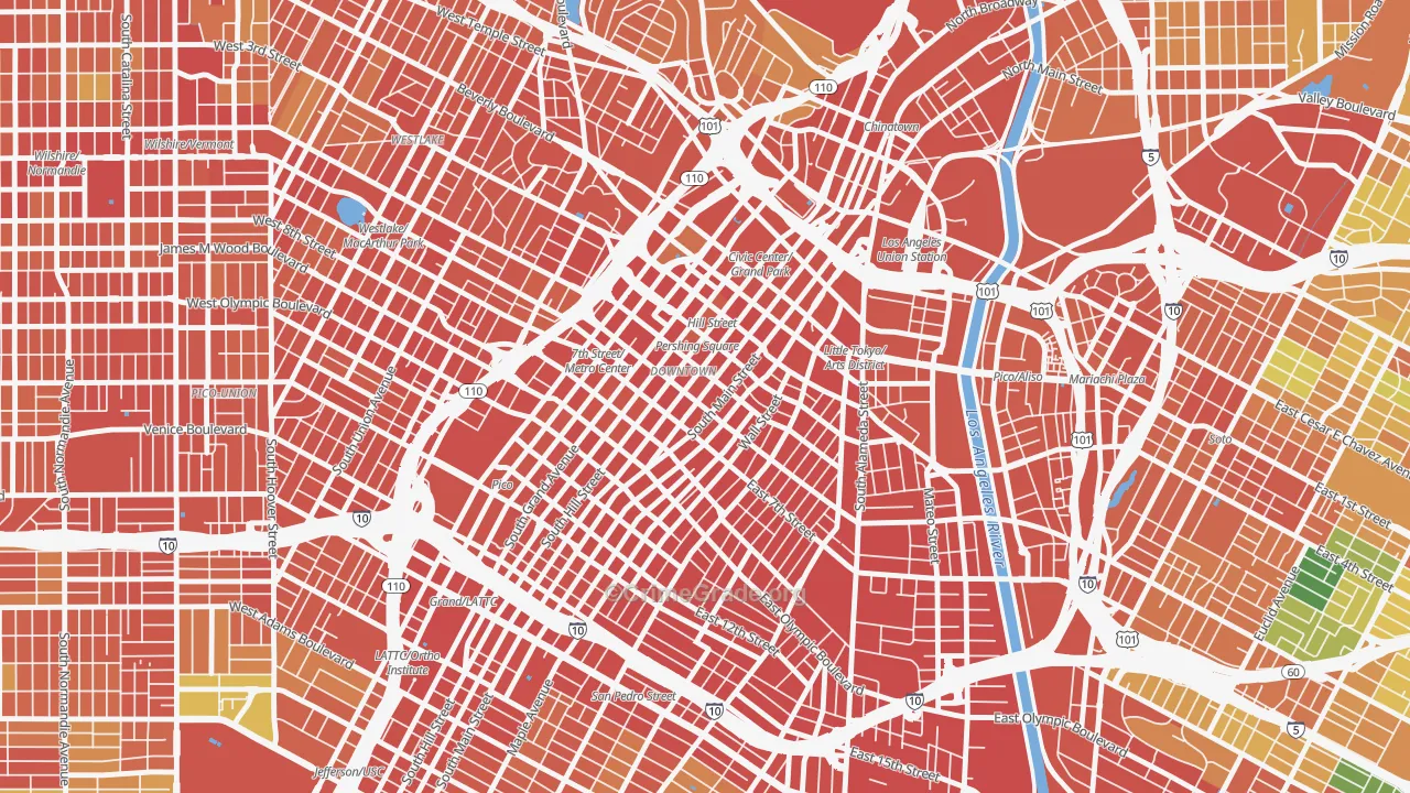 Downtown Los Angeles, Los Angeles, CA Map of Assault Rates