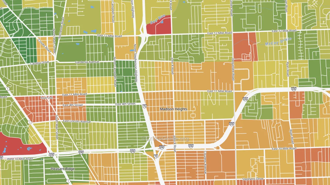 Downtown Madison Heights, Madison Heights, MI Map of Assault Rates