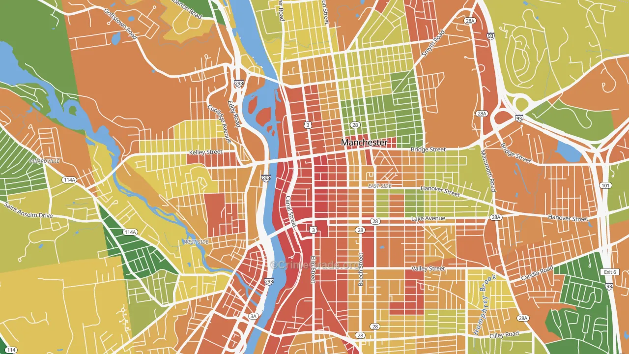 Downtown, Manchester, NH Map of Assault Rates