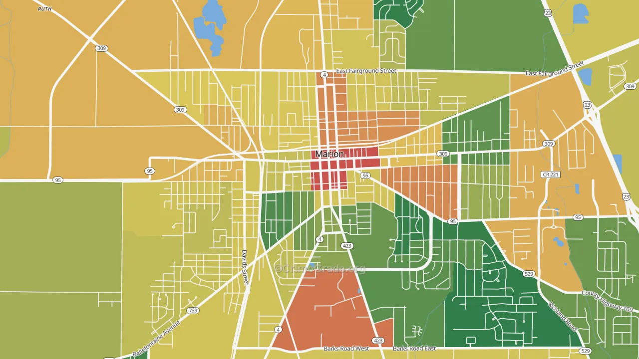 Downtown Marion, Marion, OH Map of Assault Rates