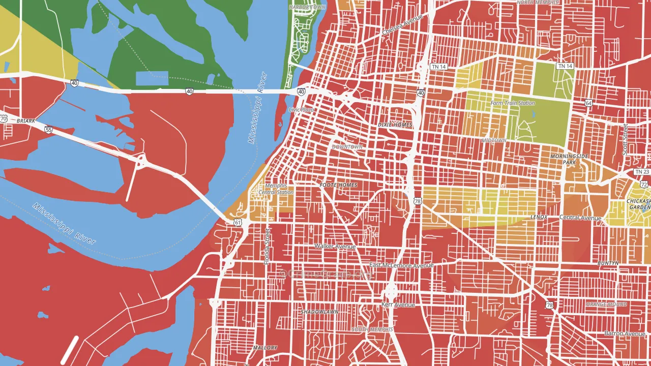 Downtown Memphis, Memphis, TN Map of Assault Rates