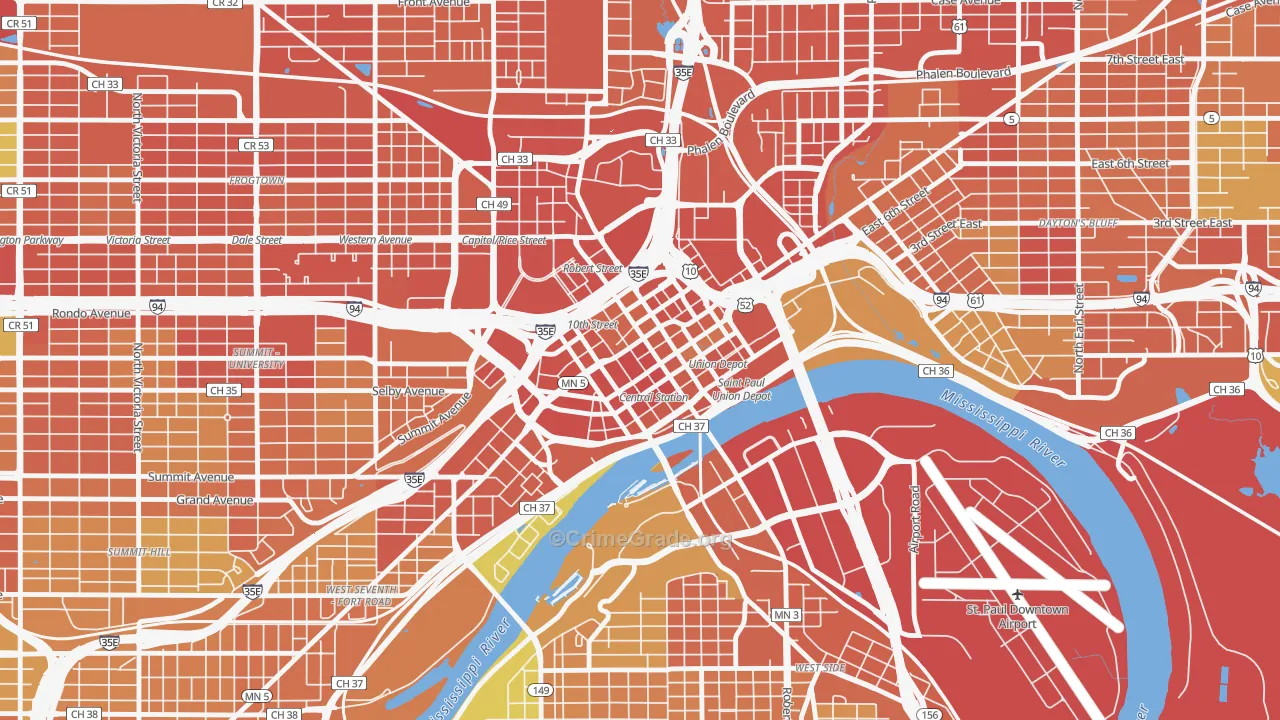 Downtown Minneapolis, St. Paul, MN Map of Assault Rates