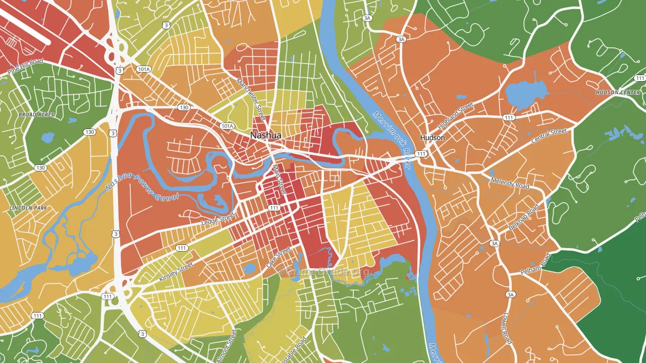 Downtown Nashua, Nashua, NH Map of Assault Rates