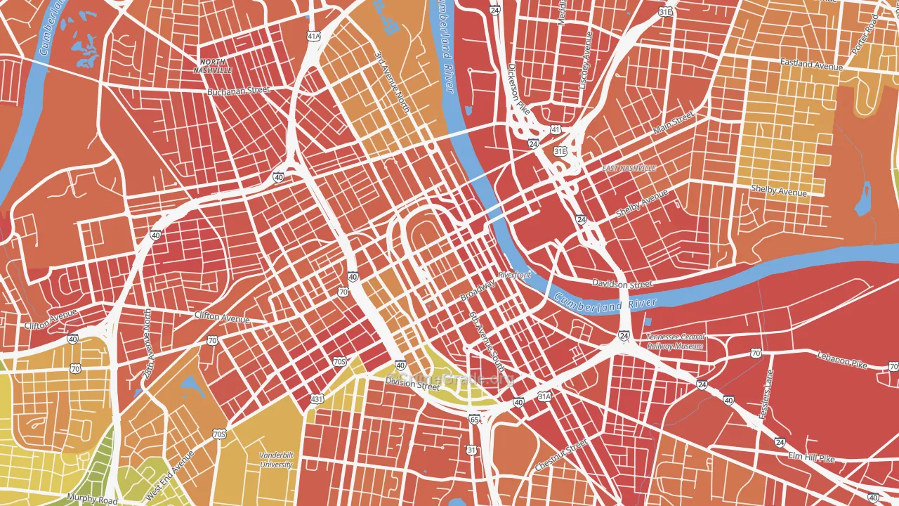 Downtown Nashville, Nashville, TN Map of Assault Rates