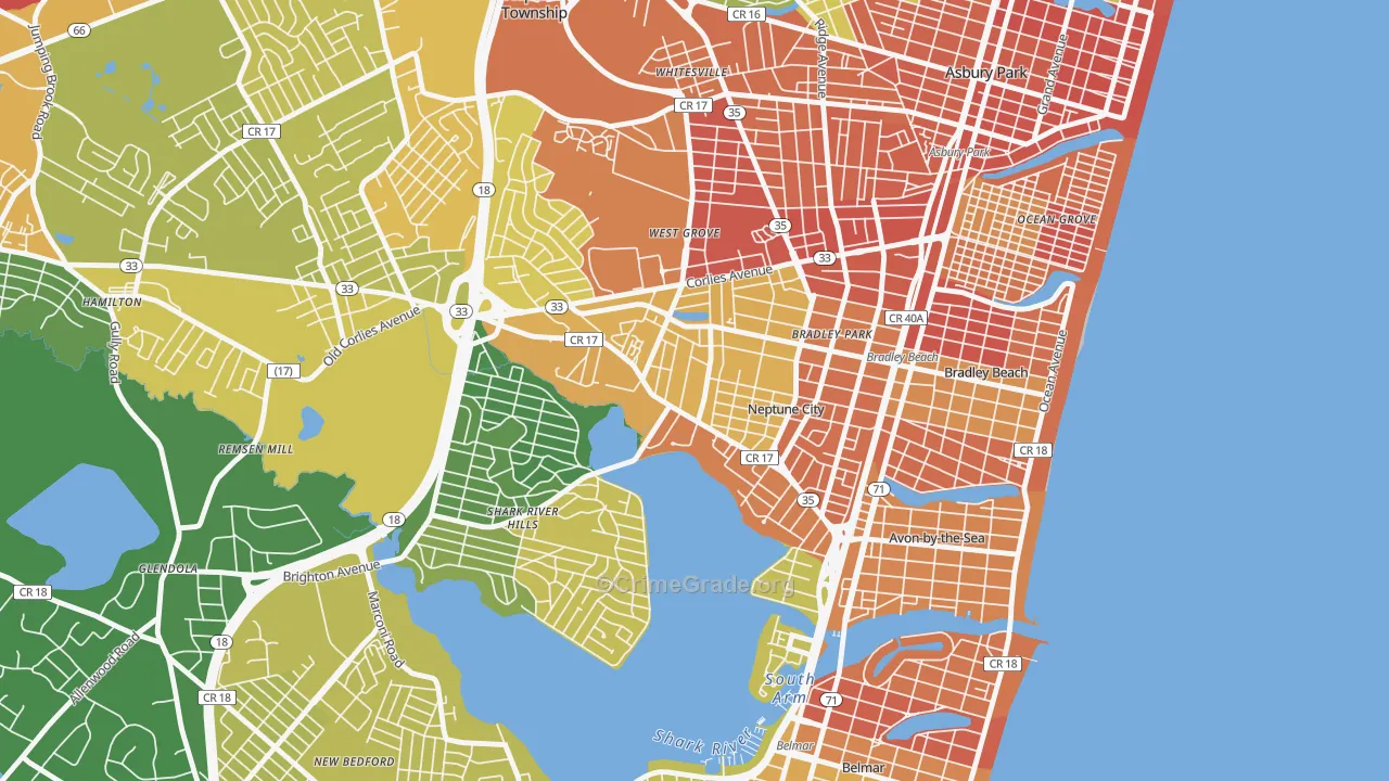 Downtown Neptune City, Neptune City, NJ Map of Assault Rates