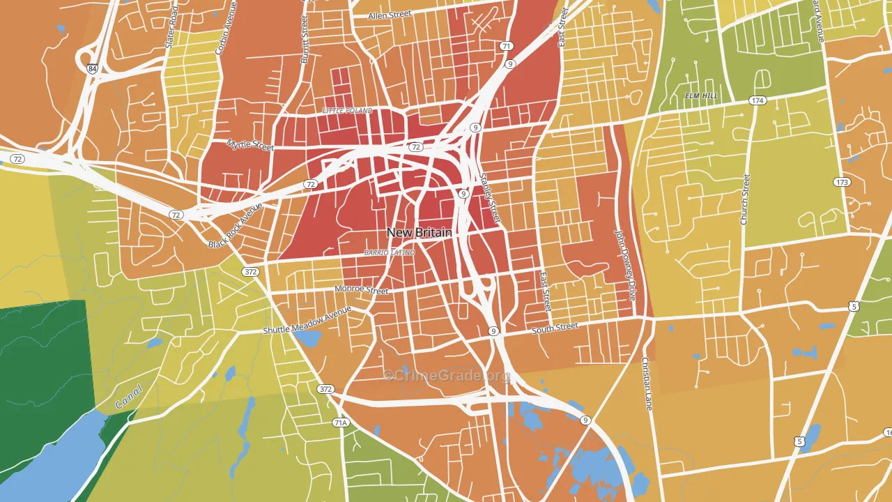 Downtown New Britain, New Britain, CT Map of Assault Rates