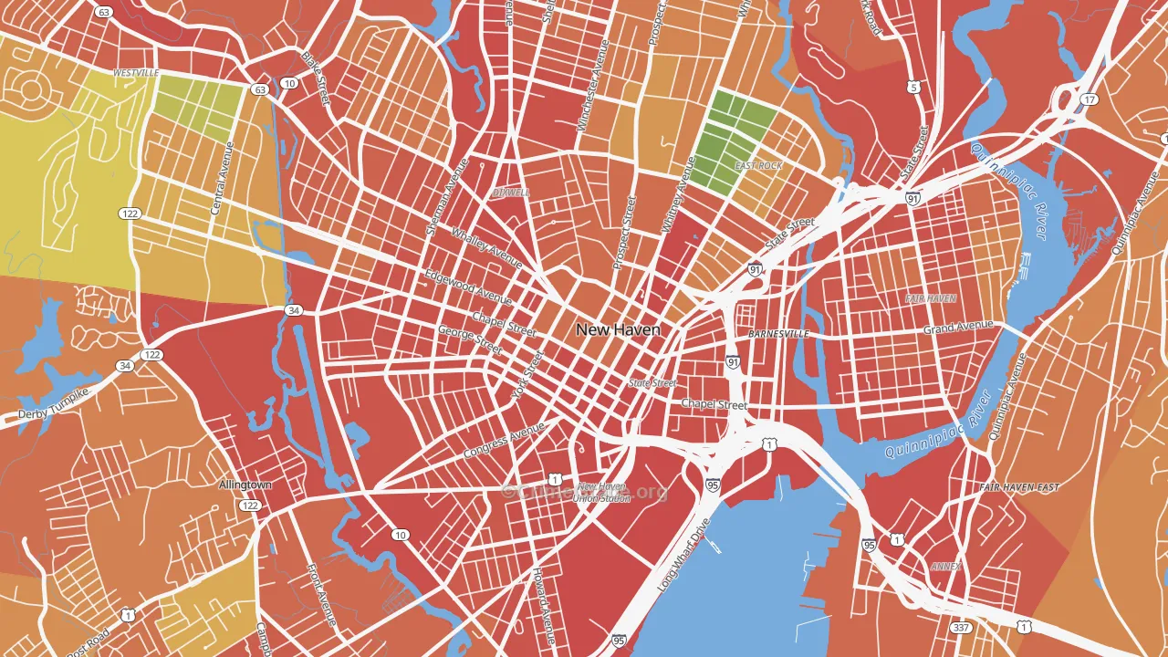 Downtown New Haven, New Haven, CT Map of Assault Rates