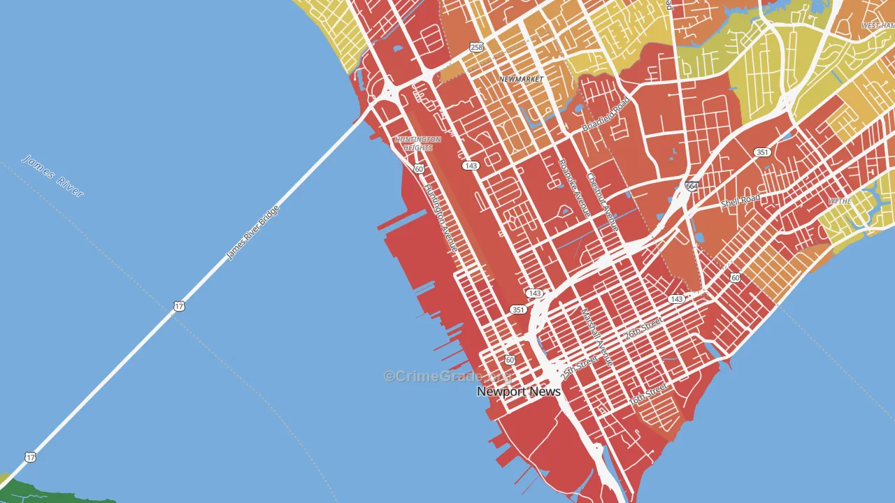 Downtown Newport News, Newport News, VA Map of Assault Rates