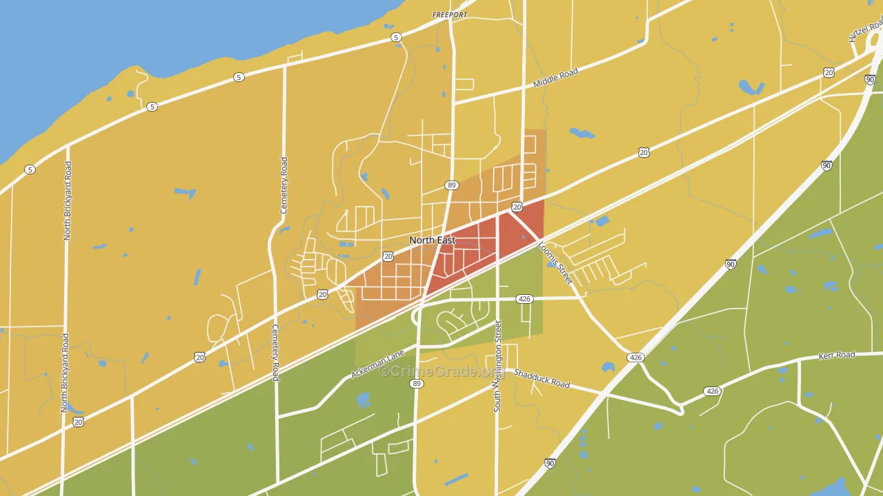 Downtown North East, North East, PA Map of Assault Rates