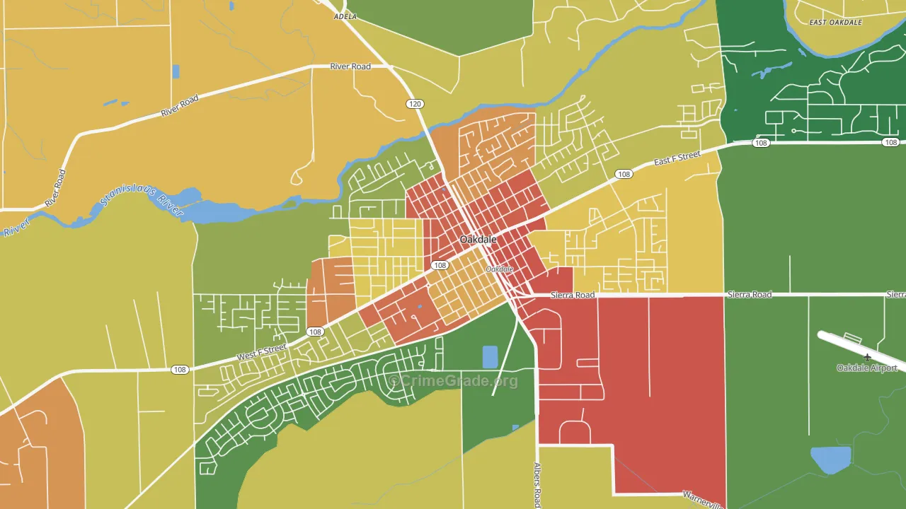 Downtown Oakdale, Oakdale, CA Map of Assault Rates