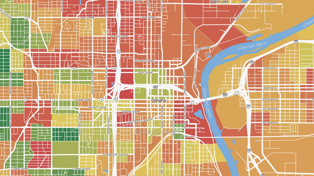 Downtown Omaha, Omaha, NE Map of Assault Rates