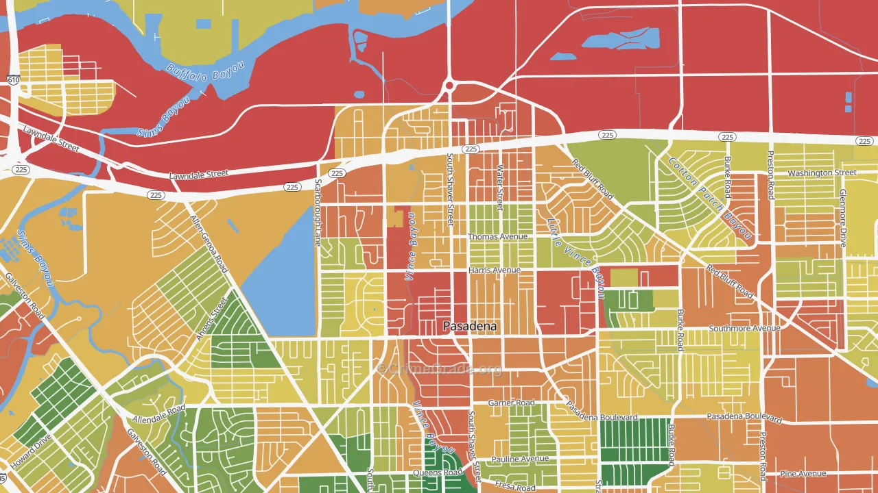 Downtown Pasadena, Pasadena, TX Map of Assault Rates