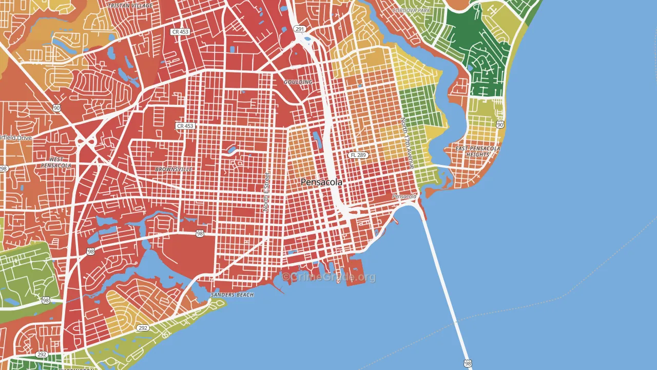 Downtown Pensacola, Pensacola, FL Map of Assault Rates